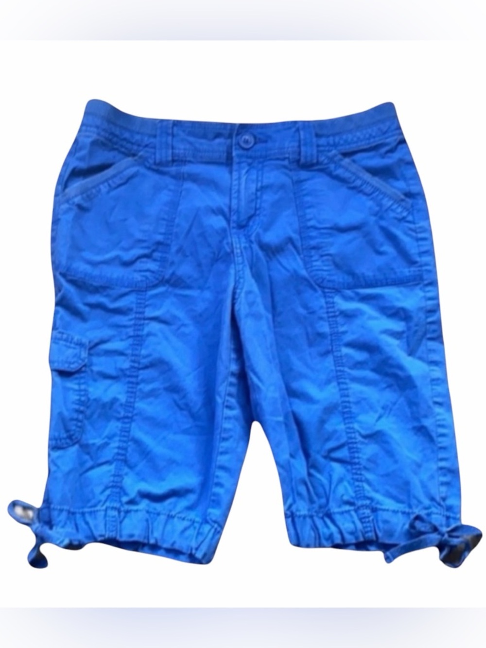 Saint Johns Bay Cargo Shorts Electric Blue Cotton Elastic Waist - Picture 7 of 7